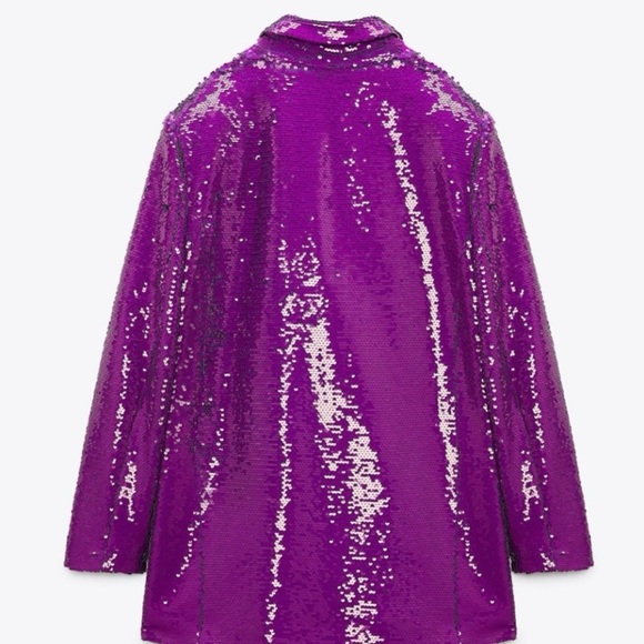 Zara Sequin Blazer Notch Lapel Oversized Jacket Purple Fuchsia XS - Picture 5 of 15